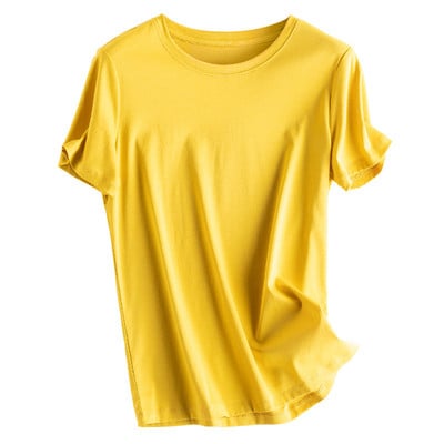 Vasaros merserizuotos medvilnės moteriški šilko marškinėliai su kaklu trumpomis rankovėmis laisvi tiesūs marškinėliai Įprasti marškinėliai minimalistiniams 2021 m.