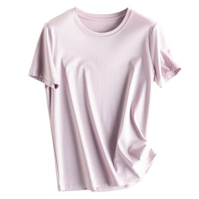 Vasaros merserizuotos medvilnės moteriški šilko marškinėliai su kaklu trumpomis rankovėmis laisvi tiesūs marškinėliai Įprasti marškinėliai minimalistiniams 2021 m.