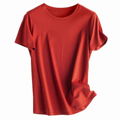 Vasaros merserizuotos medvilnės moteriški šilko marškinėliai su kaklu trumpomis rankovėmis laisvi tiesūs marškinėliai Įprasti marškinėliai minimalistiniams 2021 m.