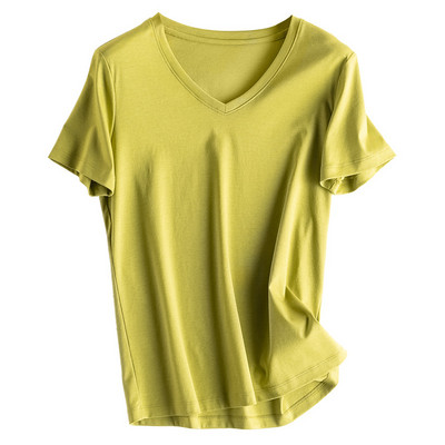 Vasaros merserizuotos medvilnės moteriški šilko marškinėliai su kaklu trumpomis rankovėmis laisvi tiesūs marškinėliai Įprasti marškinėliai minimalistiniams 2021 m.