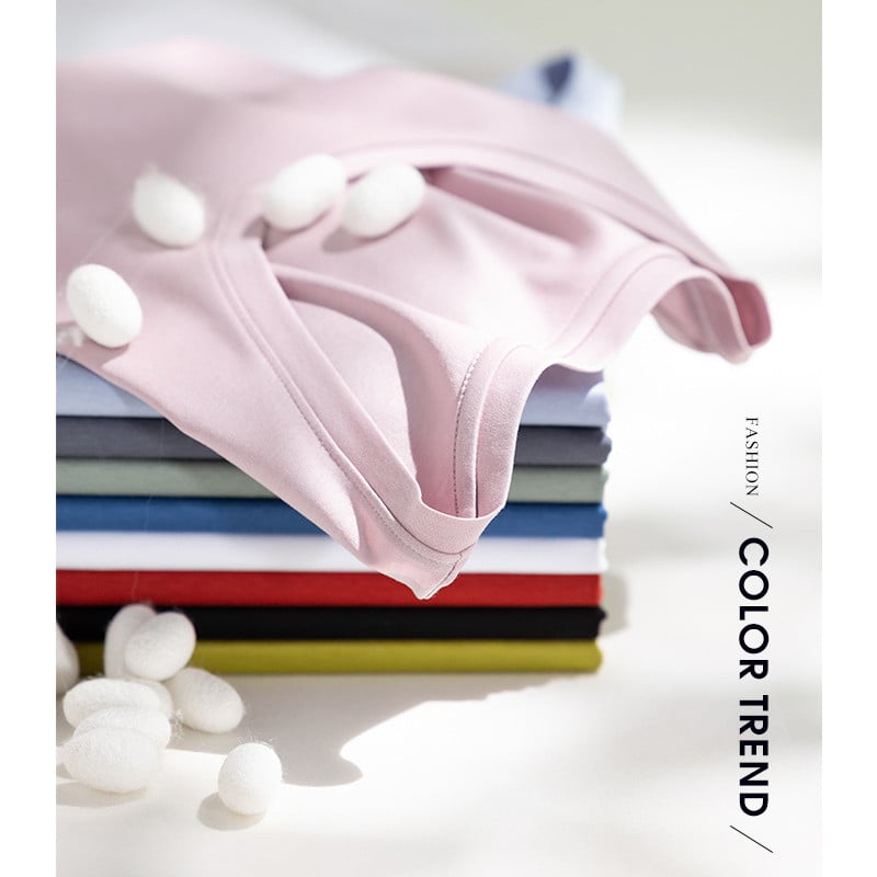 Vasaros merserizuotos medvilnės moteriški šilko marškinėliai su kaklu trumpomis rankovėmis laisvi tiesūs marškinėliai Įprasti marškinėliai minimalistiniams 2021 m.