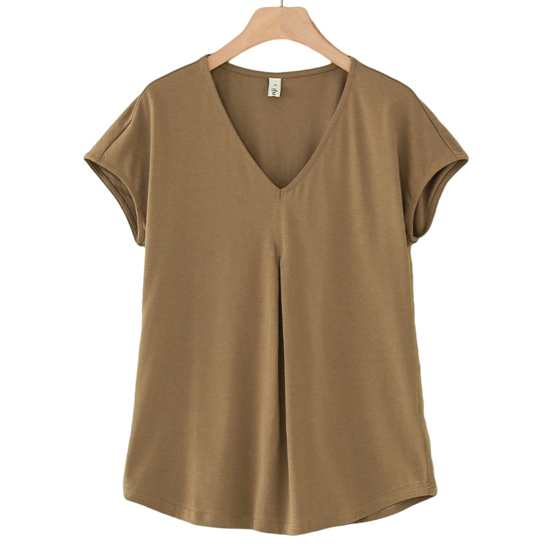 S-5XL Alkalmi női pamut pólók rövid ujjú V-nyakú nyári laza pólók felső M30395