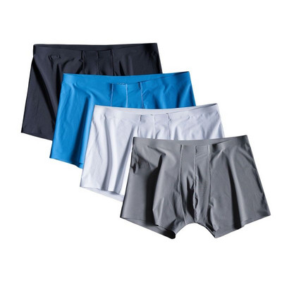 4db/tétel Seamless Férfi Boxer Luxus Selyem Boxer Fehérnemű Spandex 3D Crotch Boxer Nylon Fehérnemű Rövidnadrág Cseppek