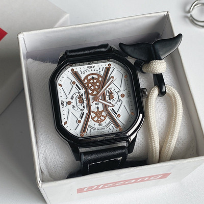 Sportinis laikrodis su kvadratiniu ciferblatu ir ekologiškos odos apyranke