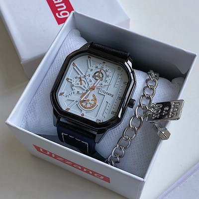 Sportinis laikrodis su kvadratiniu ciferblatu ir ekologiškos odos apyranke