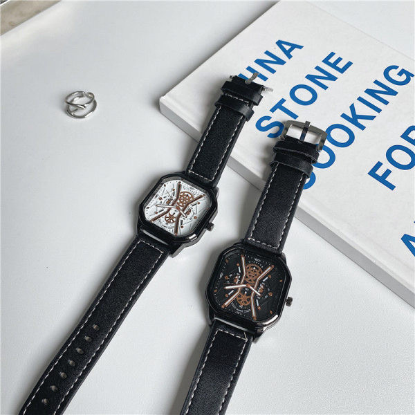 Sportinis laikrodis su kvadratiniu ciferblatu ir ekologiškos odos apyranke