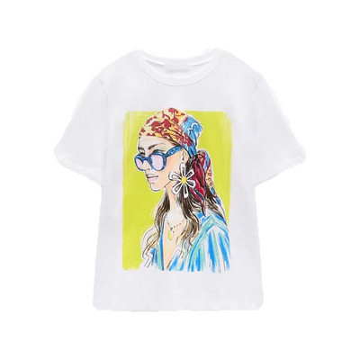 Zach AiIsa primăvară și vară nou temperament simplu și versatil tricou cu mâneci scurte cu gât rotund, drept, casual, imprimat