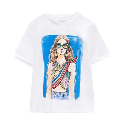 Zach AiIsa primăvară și vară nou temperament simplu și versatil tricou cu mâneci scurte cu gât rotund, drept, casual, imprimat