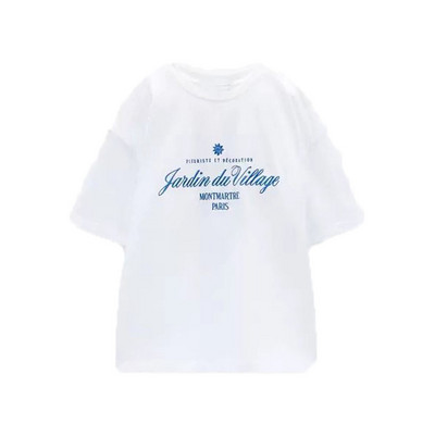 Zach AiIsa primăvară și vară nou temperament simplu și versatil tricou cu mâneci scurte cu gât rotund, drept, casual, imprimat