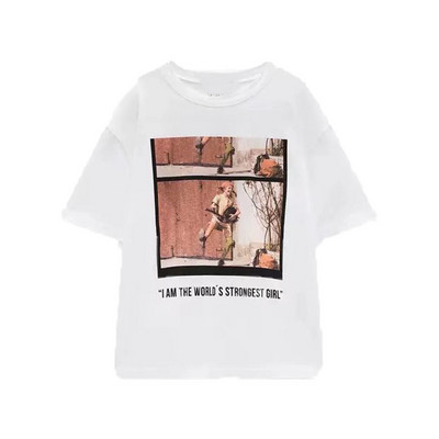 Zach AiIsa primăvară și vară nou temperament simplu și versatil tricou cu mâneci scurte cu gât rotund, drept, casual, imprimat