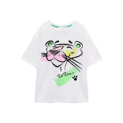 Zach AiIsa primăvară și vară nou temperament simplu și versatil tricou cu mâneci scurte cu gât rotund, drept, casual, imprimat