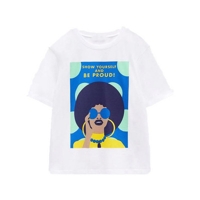 Zach AiIsa primăvară și vară nou temperament simplu și versatil tricou cu mâneci scurte cu gât rotund, drept, casual, imprimat