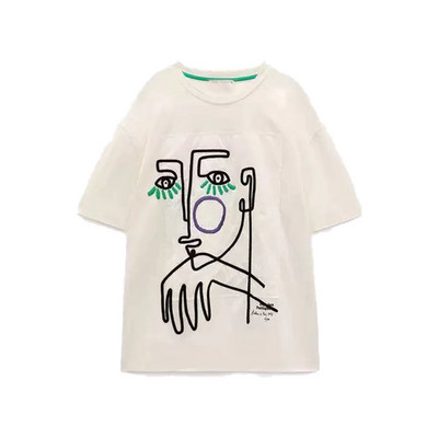 Zach AiIsa primăvară și vară nou temperament simplu și versatil tricou cu mâneci scurte cu gât rotund, drept, casual, imprimat