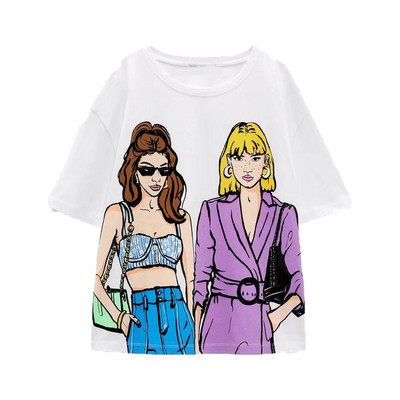 Zach AiIsa primăvară și vară nou temperament simplu și versatil tricou cu mâneci scurte cu gât rotund, drept, casual, imprimat