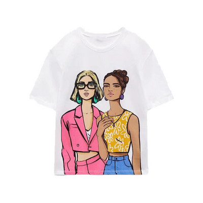 Zach AiIsa primăvară și vară nou temperament simplu și versatil tricou cu mâneci scurte cu gât rotund, drept, casual, imprimat