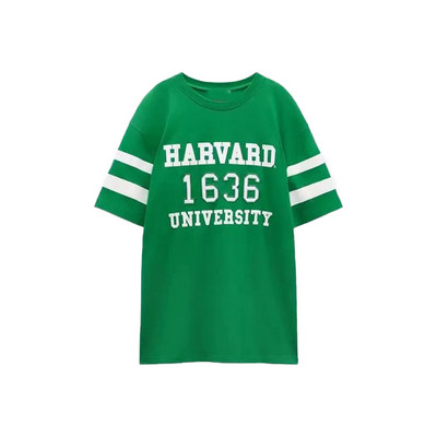 Zach AiIsa primăvară și vară nou temperament simplu și versatil tricou cu mâneci scurte cu gât rotund, drept, casual, imprimat