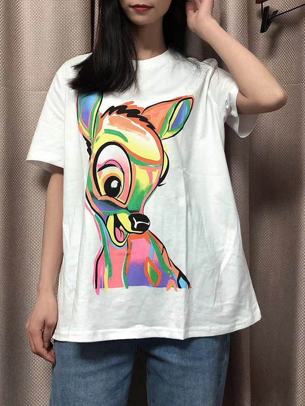 Zach AiIsa primăvară și vară nou temperament simplu și versatil tricou cu mâneci scurte cu gât rotund, drept, casual, imprimat