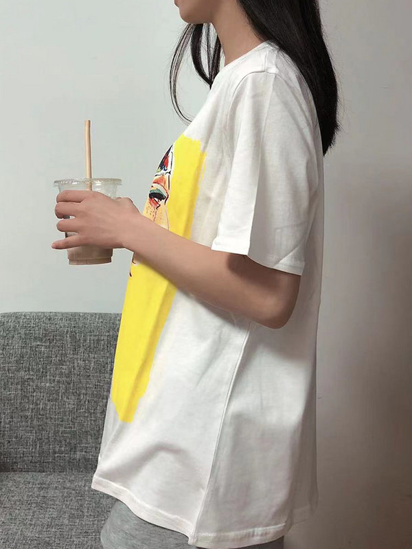 Zach AiIsa primăvară și vară nou temperament simplu și versatil tricou cu mâneci scurte cu gât rotund, drept, casual, imprimat