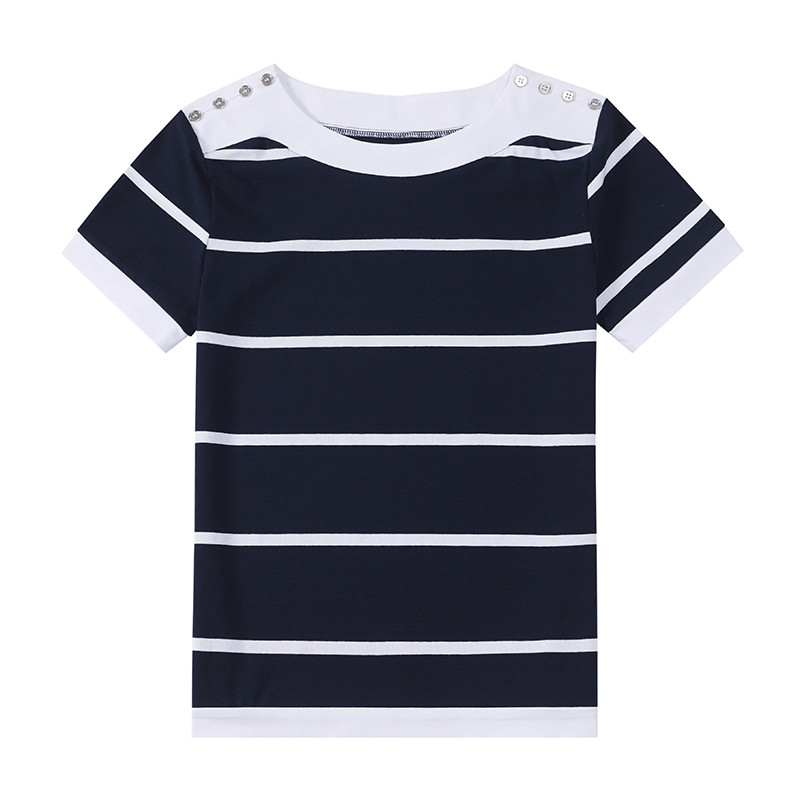 Lady 2022 nyári kék fehér csíkos, rövid ujjú pamut póló női gombos O-nyakú, elegáns nagy méretű póló női divat felsők