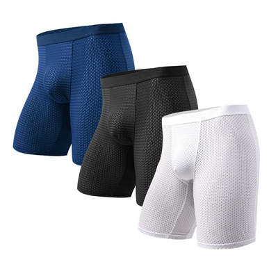 3 DB Hálós Férfi Fehérnemű Férfi Fehérnemű Szexi Hot Long Boxer Rövidnadrágok Férfi Boxer Férfi Bugyik Boxerek Férfi Boxer Homme Férfi Boxer