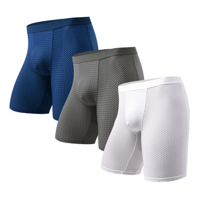 3 DB Hálós Férfi Fehérnemű Férfi Fehérnemű Szexi Hot Long Boxer Rövidnadrágok Férfi Boxer Férfi Bugyik Boxerek Férfi Boxer Homme Férfi Boxer