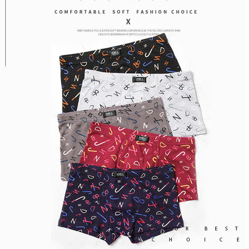 5 tk/partii bokserid meeste aluspesu puuvillased aluspüksid mugavad hingavad meeste pagasiruumi U kumerad trükiga aluspüksid kõrge kvaliteediga