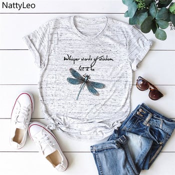 Γυναικείο T-Shirt Νέο Μπλουζάκι Dragonfly Print Tshirt 100%Βαμβακερό Μπλουζάκι O λαιμό κοντομάνικο μπλουζάκια καλοκαιρινά γυναικεία μπλουζάκια Γυναικεία ρούχα μόδας