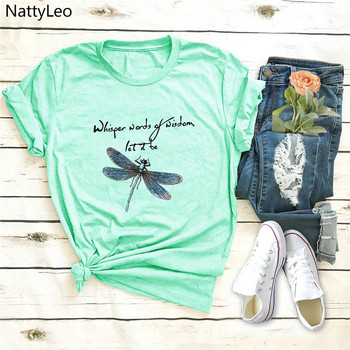 Γυναικείο T-Shirt Νέο Μπλουζάκι Dragonfly Print Tshirt 100%Βαμβακερό Μπλουζάκι O λαιμό κοντομάνικο μπλουζάκια καλοκαιρινά γυναικεία μπλουζάκια Γυναικεία ρούχα μόδας