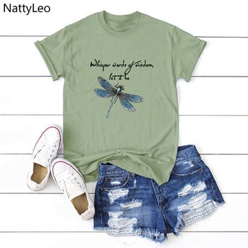 Γυναικείο T-Shirt Νέο Μπλουζάκι Dragonfly Print Tshirt 100%Βαμβακερό Μπλουζάκι O λαιμό κοντομάνικο μπλουζάκια καλοκαιρινά γυναικεία μπλουζάκια Γυναικεία ρούχα μόδας