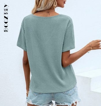 BoozRey Waffle Knit V λαιμόκοψη Γυναικεία μπλουζάκι με μασίφ μπλουζάκι καλοκαιρινό casual μαλακό πάτο Γυναικεία φαρδιά κοντά μπλουζάκια 2022 Γυναικεία ρούχα