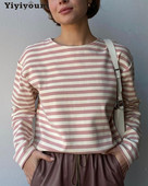 Yiyiyouni rudeniniai ilgomis rankovėmis laisvi dryžuoti marškinėliai Moteriški laisvalaikio medvilniniai marškinėliai, moteriški megzti viršutiniai marškinėliai Harajuku 2022 Gothic