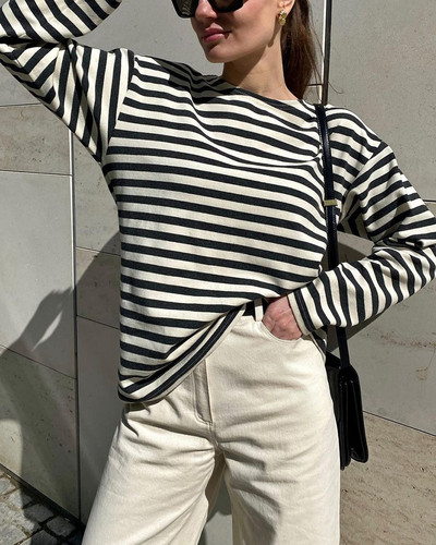 Yiyiyouni rudeniniai ilgomis rankovėmis laisvi dryžuoti marškinėliai Moteriški laisvalaikio medvilniniai marškinėliai, moteriški megzti viršutiniai marškinėliai Harajuku 2022 Gothic