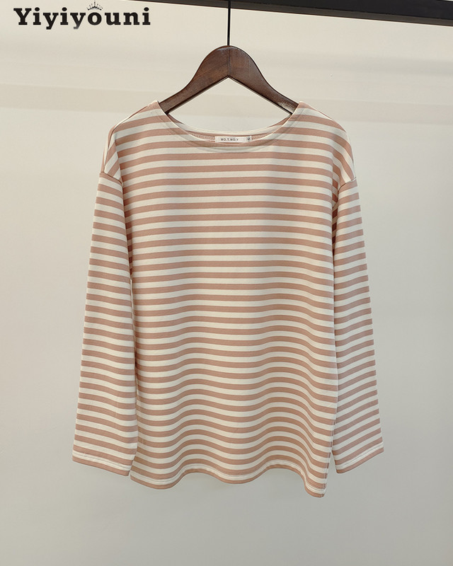 Yiyiyouni rudeniniai ilgomis rankovėmis laisvi dryžuoti marškinėliai Moteriški laisvalaikio medvilniniai marškinėliai, moteriški megzti viršutiniai marškinėliai Harajuku 2022 Gothic