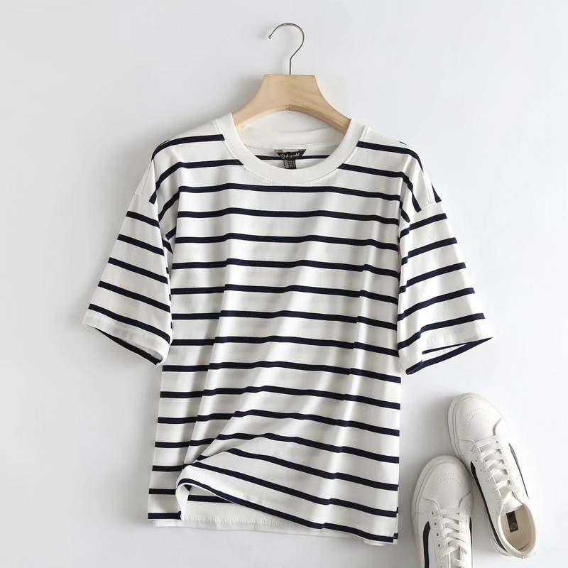 Närtsinud Inglismaa Harajuku T-särk High Street O-kaelusega Vintage Triibuline Boyfriend Suvine T-särk Naiste Camisetas Verano Mujer 2022