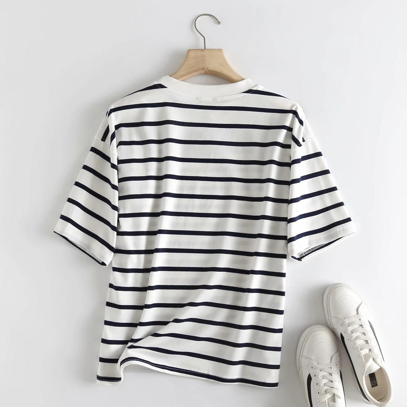 Närtsinud Inglismaa Harajuku T-särk High Street O-kaelusega Vintage Triibuline Boyfriend Suvine T-särk Naiste Camisetas Verano Mujer 2022