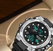 Paprastas vyriškas laikrodis su kalendoriumi ir žadintuvu