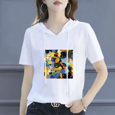 100 % medvilnės marškinėliai su kaklu, moteriški marškinėliai, 2021 m., laisvi korėjietiško stiliaus moteriški marškiniai Vasariniai trumpomis rankovėmis marškinėliai, moteriški marškinėliai