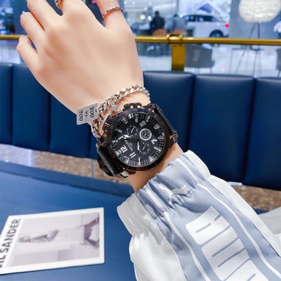 Vyriškas laikrodis su apvaliu ciferblatu ir odiniu dirželiu