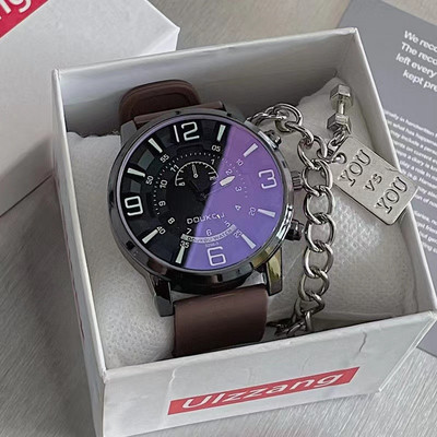 Vyriškas laikrodis su apvaliu ciferblatu ir odiniu dirželiu