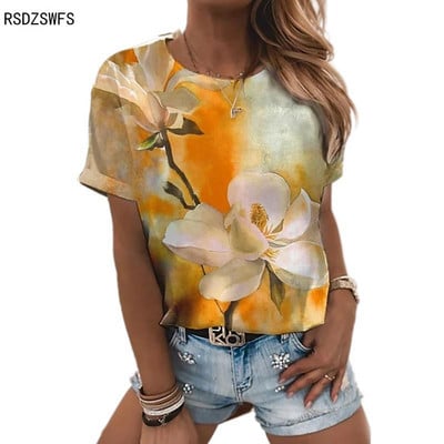 SUPERNATURAL Moteriški marškinėliai trumpomis rankovėmis su gėlėmis 3D spausdinimu trumpomis rankovėmis Vasaros madingi Laisvi, minkšti, apvalaus kaklo viršutiniai moteriški marškinėliai