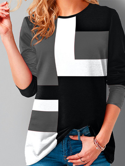 2022-es tavaszi bő, túlméretezett női ruházat Patchwork vintage póló, hosszú ujjú, O-nyakú felsők, mindenhez illő Casua női póló