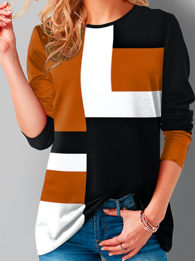 2022-es tavaszi bő, túlméretezett női ruházat Patchwork vintage póló, hosszú ujjú, O-nyakú felsők, mindenhez illő Casua női póló