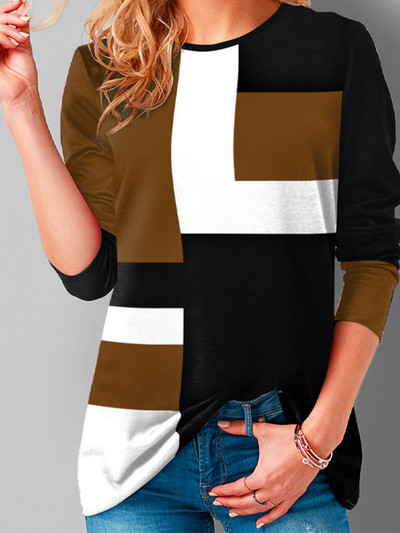 2022-es tavaszi bő, túlméretezett női ruházat Patchwork vintage póló, hosszú ujjú, O-nyakú felsők, mindenhez illő Casua női póló