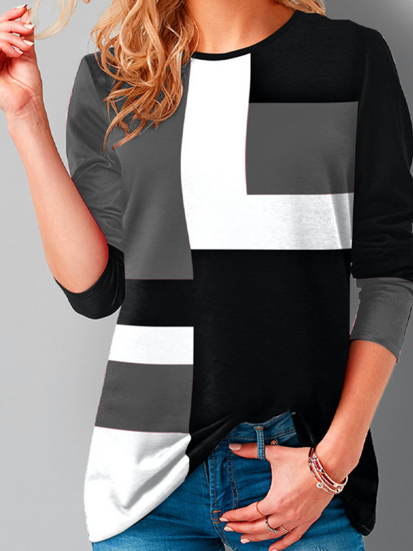 2022-es tavaszi bő, túlméretezett női ruházat Patchwork vintage póló, hosszú ujjú, O-nyakú felsők, mindenhez illő Casua női póló