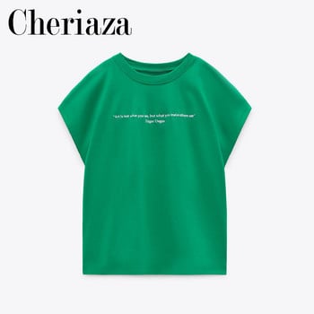 2022 Summer Woman Green Leisure T-shirt Κέντημα με στρογγυλή λαιμόκοψη μονόχρωμο γυναικείο λαιμόκοψη Βασικό κοντομάνικο Street Top Mujer