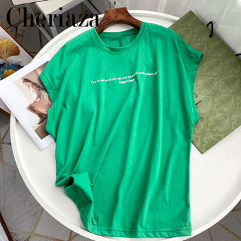 2022 Summer Woman Green Leisure T-shirt Κέντημα με στρογγυλή λαιμόκοψη μονόχρωμο γυναικείο λαιμόκοψη Βασικό κοντομάνικο Street Top Mujer