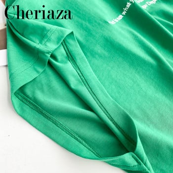 2022 Summer Woman Green Leisure T-shirt Κέντημα με στρογγυλή λαιμόκοψη μονόχρωμο γυναικείο λαιμόκοψη Βασικό κοντομάνικο Street Top Mujer