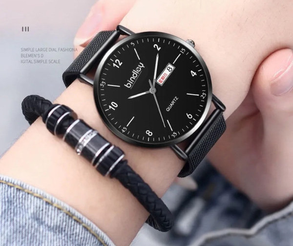 Modernus vyriškas laikrodis su eko odos apyranke