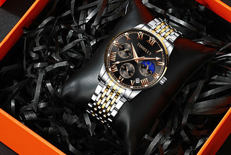 Világító férfi karóra fém szíjjal