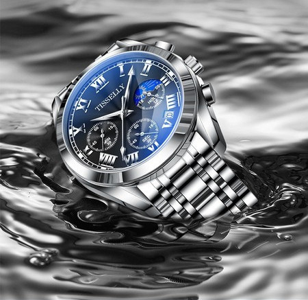 Világító férfi karóra fém szíjjal